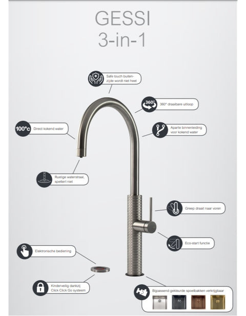 Selsiuz by Gessi 3 in 1 Gun Metal Zwart 350355 met TITANIUM Combi (Extra) boiler