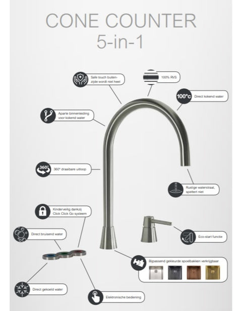 Selsiuz Osiris Cone Counter 5-in-1 RVS met TITANIUM Single boiler en Cooler - 350467
