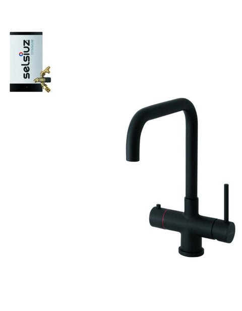 Selsiuz Push & Turn Haaks Sturdy Black Zwart 350667 met TITANIUM Combi Extra Boiler 3 in 1 kokend water keukenkraan