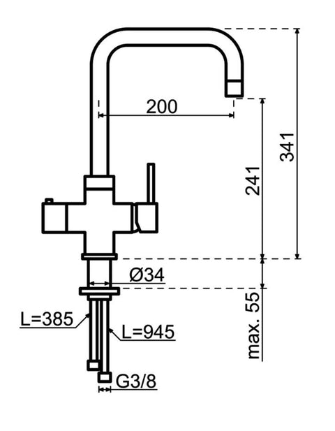 Selsiuz Push & Turn Haaks Sturdy Black Zwart 350666 met TITANIUM Single Boiler 3 in 1 kokend water keukenkraan
