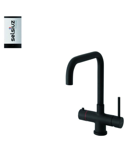 Selsiuz Push & Turn Haaks Sturdy Black Zwart 350666 met TITANIUM Single Boiler 3 in 1 kokend water keukenkraan