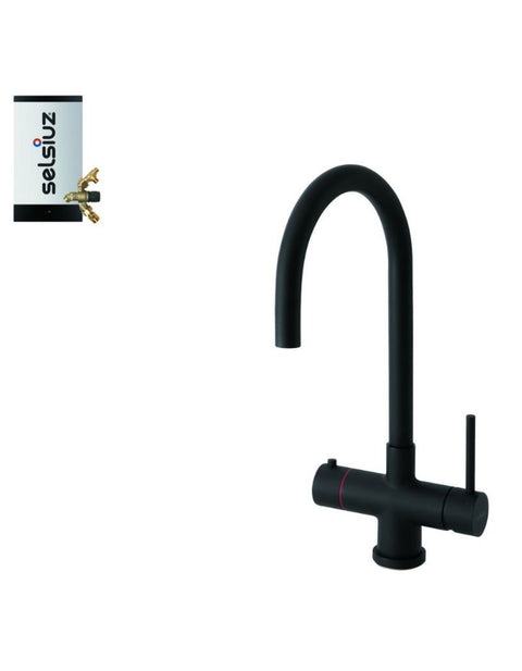 Selsiuz Push & Turn Rond Sturdy Black Zwart 350661 met Combi Extra Boiler 3 in 1 kokend water keukenkraan