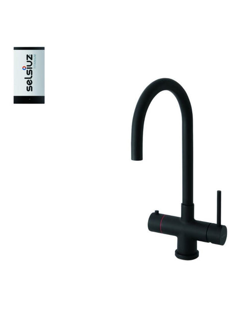 Selsiuz Push & Turn Rond Sturdy Black Zwart 350662 met TITANIUM Single Boiler 3 in 1 kokend water keukenkraan