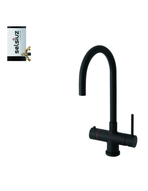 Selsiuz Push & Turn Rond Sturdy Black Zwart 350663 met TITANIUM Combi Extra Boiler 3 in 1 kokend water keukenkraan