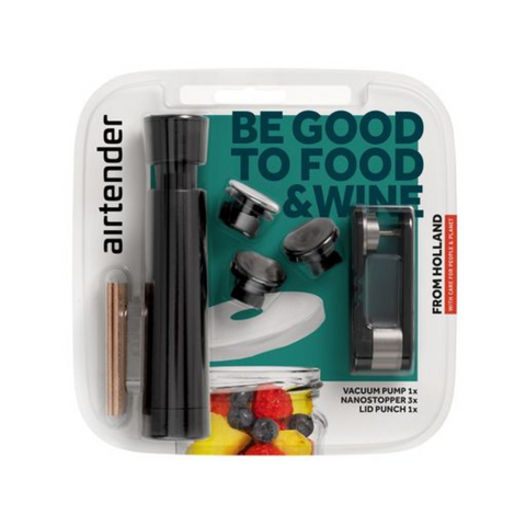 Airtender Food & Wine Set Vacuümpomp met 3 Nanostoppers en Dekselperforator