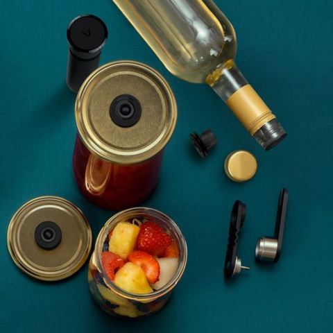 Airtender Food & Wine Set Vacuümpomp met 3 Nanostoppers en Dekselperforator