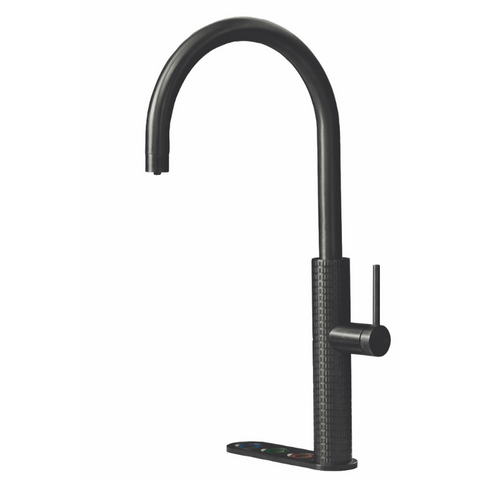 Dit is de Gessi design Selsiuz 5-1 Gun Metal kraan. Ze zijn er in vier kleuren: goud, koper, gun metal en inox. Nu bij My Cool Kitchen.