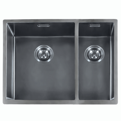 Dit is de dubbele wasbak van Lanesto in Gun Metal.