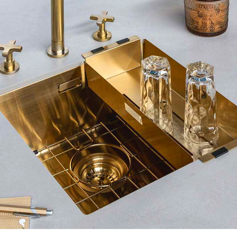 Lanesto spoelbak gold, goud spoelbak,  met inzetbak wasbak.