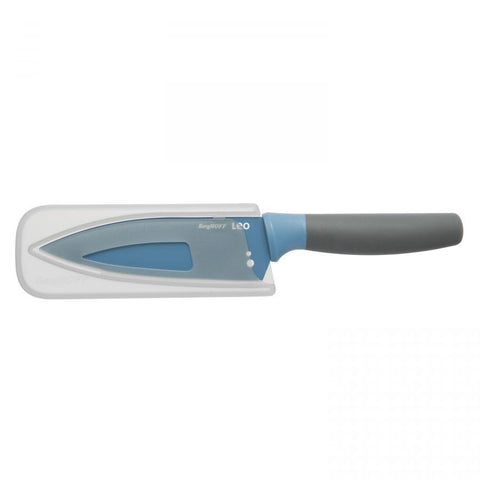 LEO Klein koksmes met kruidenstripper blauw 14 cm met beschermhoes