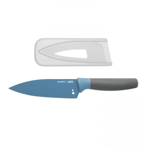 LEO Klein koksmes met kruidenstripper blauw 14 cm met beschermhoes