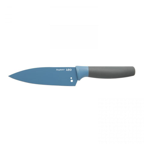 LEO Klein koksmes met kruidenstripper blauw 14 cm met beschermhoes