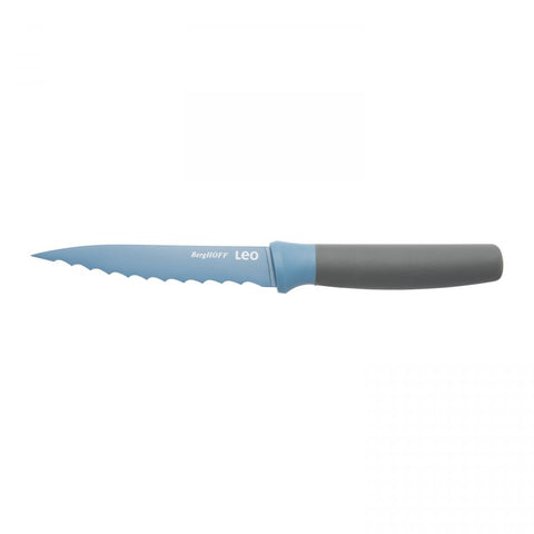 LEO Universeel gekarteld mes blauw 11,5 cm met beschermhoes